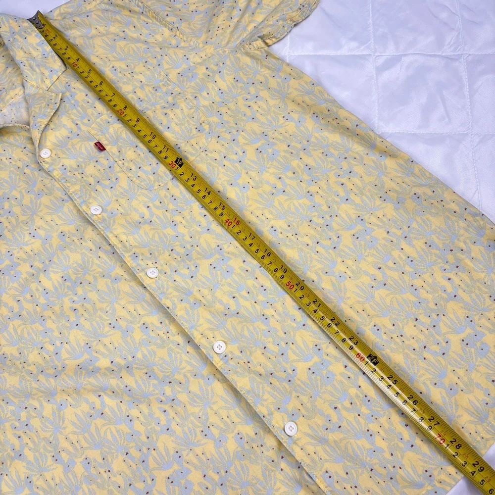 Levis Cactus Print‎ Shirt Mens M Yellow Camp Collar Desert Floral Button Up